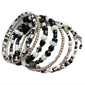 Black and White Beaded Wrap Bracelet